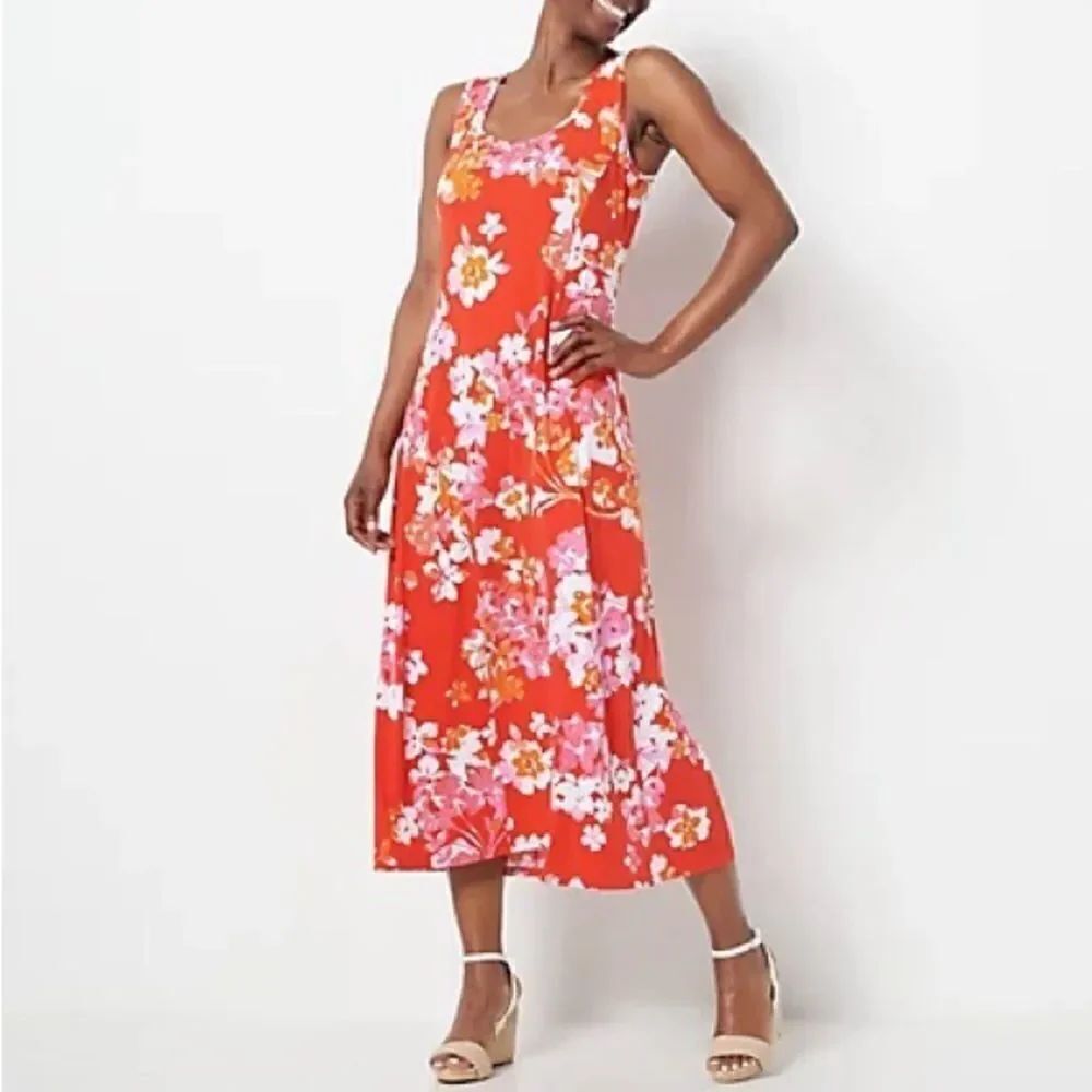 Susan Graver Petite Liquid Knit Sleeveless Midi Dress